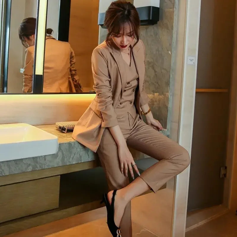 Wear To Work Business Professional Blazer, and Trouser Suit Women 2 Pant Sets.
