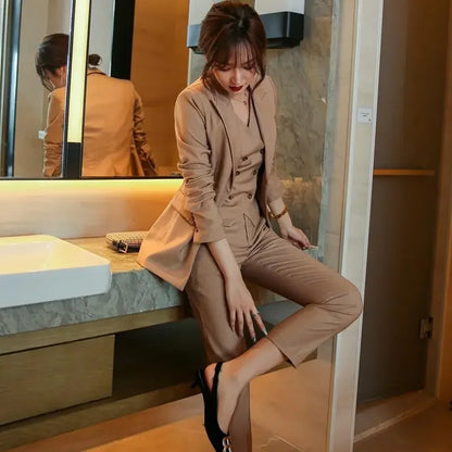 Wear To Work Business Professional Blazer, and Trouser Suit Women 2 Pant Sets.