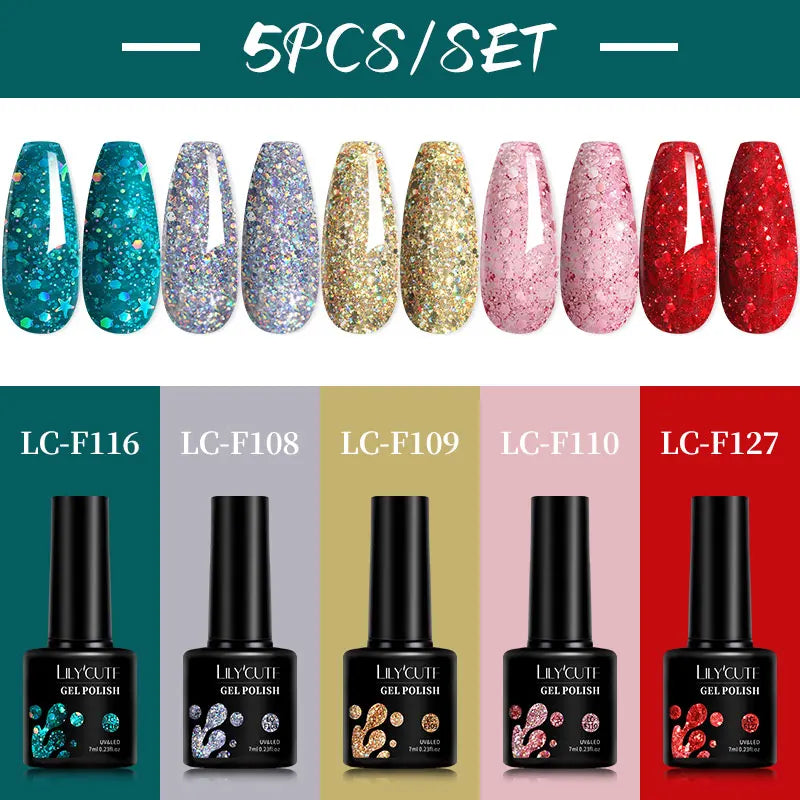 LILYCUTE 4/5Pcs/Set 7ML Nude Pink Gel Nail Polish, and Translucent Jelly Nail Art Gel, Semi Permanent Design Manicure Set.