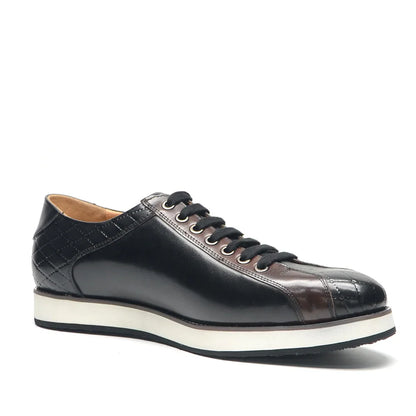 Europe 2024 Fall Luxury Men's Genuine Leather Plaid Casual Shoes | Black & Dark Brown Business Sneakers (Height Increasing)