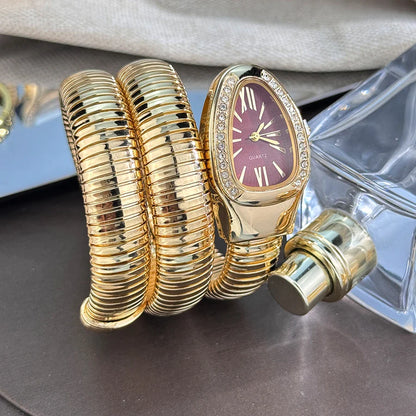 Fashionable European And American, Snake-Shape Elastic Wrapping Quartz Ladies Watch.