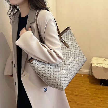 Large Capacity Shoulder Bag for Women | PU Leather Handbag for Commuting & Casual Use (Versatile Tote Bag, Geometric Pattern)