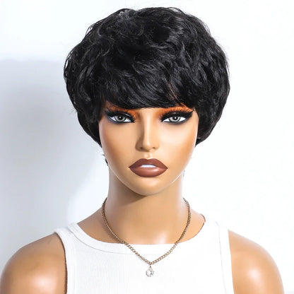 Rebecca Mixed Brown Pixie Cut Wig | Curly Side Part Brazilian Human Hair
