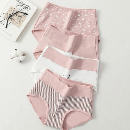High Waist 4Pcs/Set Cotton Panties, Women Body Shaper Briefs Plus Size M-4XL.