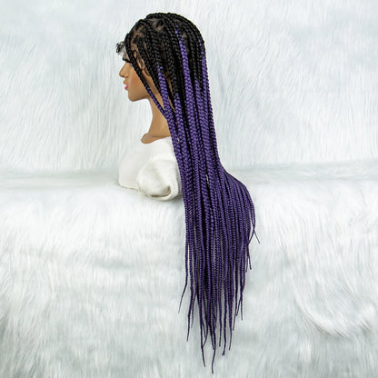 Colorful Knotless Box Braids Wig | Full Lace Cornrows | Large Braids