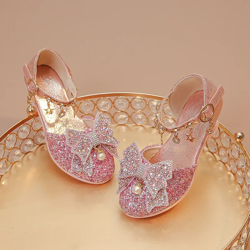 Girls High Heeled Leather Shoes, High Heels for Wedding, with Bow-knot Pendant.