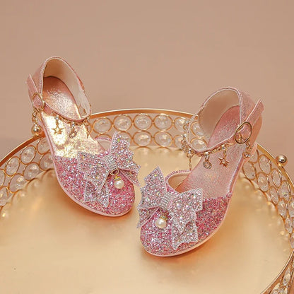 Girls High Heeled Leather Shoes, High Heels for Wedding, with Bow-knot Pendant.