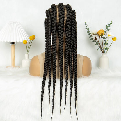 Knotless Box Braids Full Lace Wig | Cornrow Accents | Baby Hair | Synthetic Braided Wig
