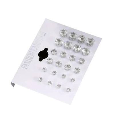 12 Pair Set Stainless Steel Stud Earrings with Gemstone.