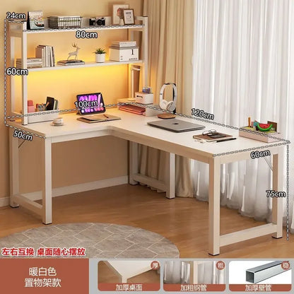 L Shaped Computer Desk, Home Office Desk with 2 Drawer and Bookshelf.