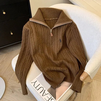 Slimming Effect Loose Fit Polo Neck ,Half Zip Sweater New Arrival!!!!