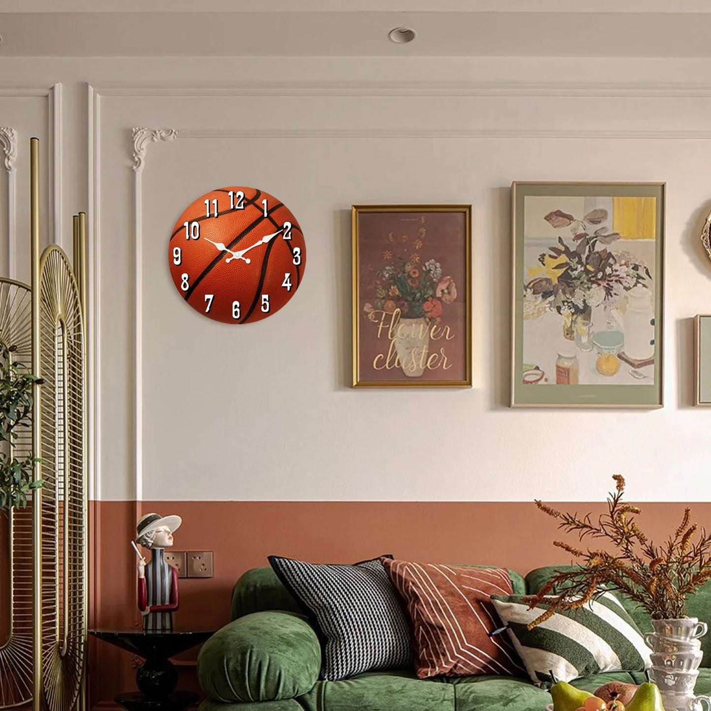 Sports Element Basketball Texture Pattern Wooden Wall Clock Living Room, Bedroom, Kitchen Wall Clock Silent Quartz.10 Inches 14 Inches 16inch (Without Batteries)