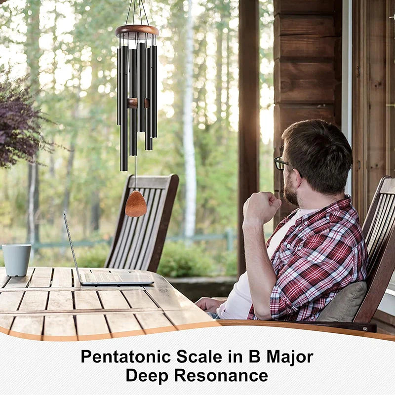 Classic 26 Inch Aluminum Pipe Wind Chimes With Wooden Hanging Tag.