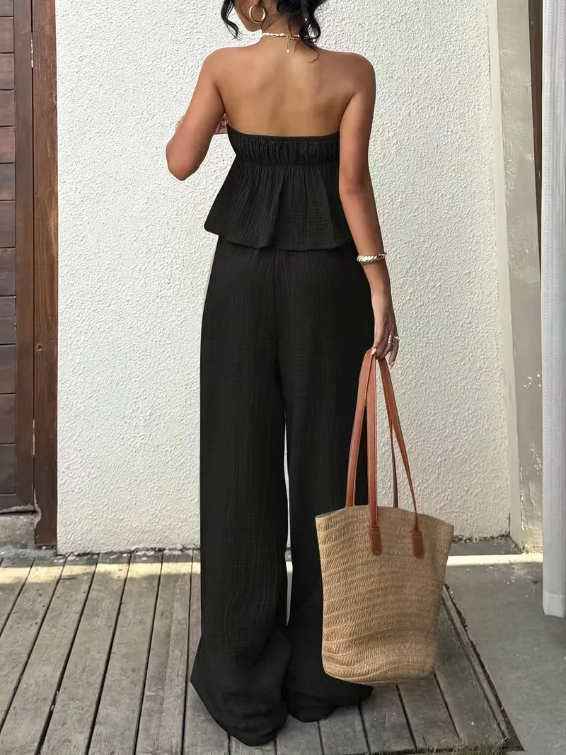 2 piece sets woman outfits, New women's casual two-piece lace up top and pants.