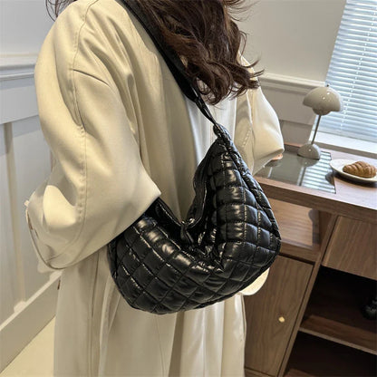 Fashion Nylon Padded Handbags Female | Large Capacity Top-Handle Bags & Solid Color Crossbody Bags (Winter Down Women Shoulder Bags)