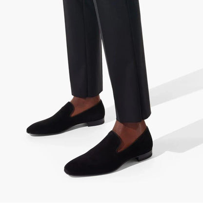 New Red Bottom Shoes for Men, Loafers, Flock, Solid Slip-On Dress Shoes Size 38-48.