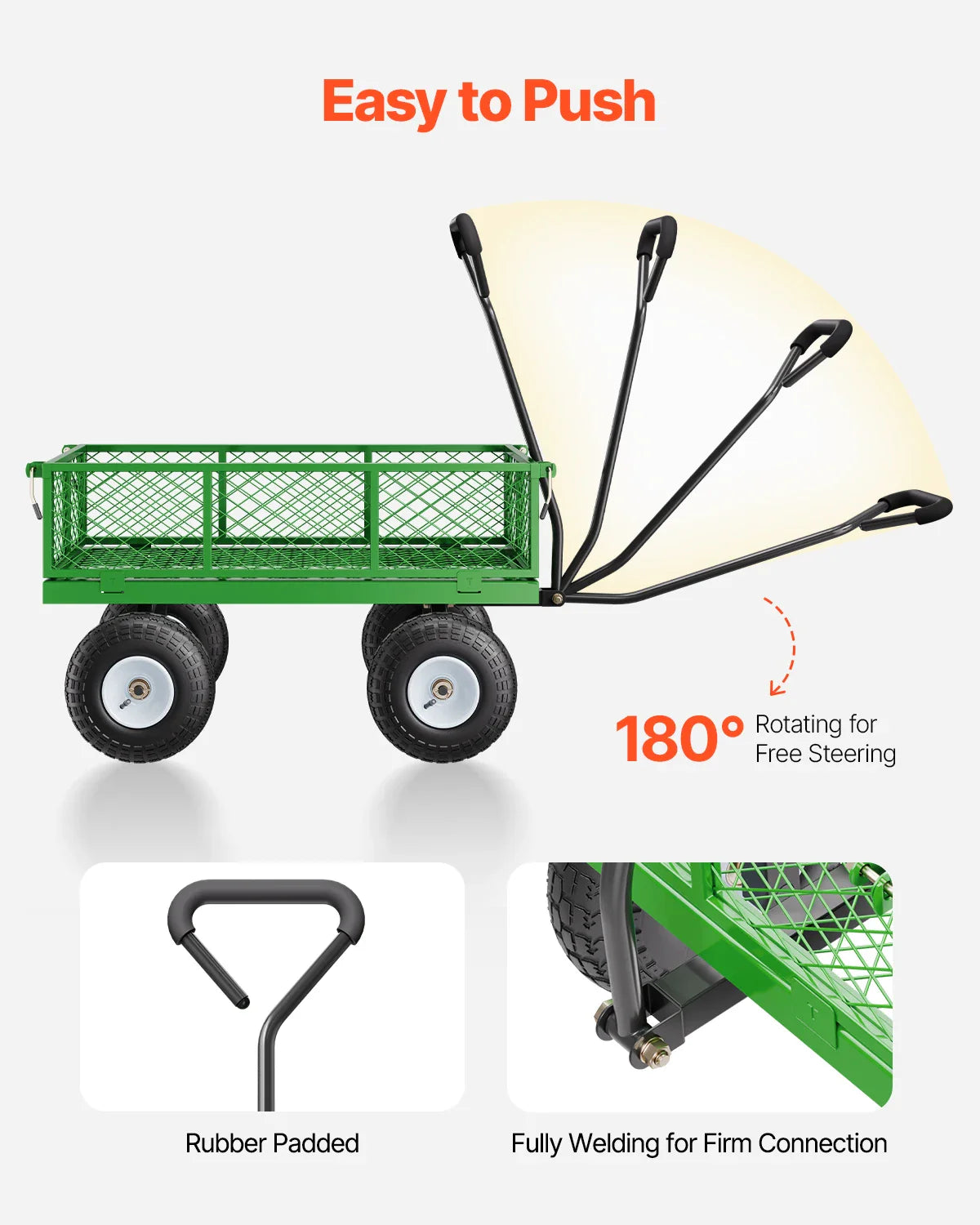 Steel Garden Cart on Wheels  Pullable 180°Rotating Handle