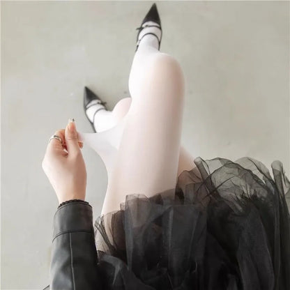 Women Sexy Transparent Stockings Ladies White Green, Breathable Nylon Elastic Tights, Y2k Dopamine Multicolor Stretchy Pantyhose.