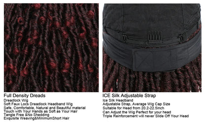 Soft Faux Locs Headband Wig - 6 Inch Ombre Dreadlock Wig for Black Women - Curly Braided Synthetic Wig with Headband - 1B, Burgundy, 27, 30, 613 Options