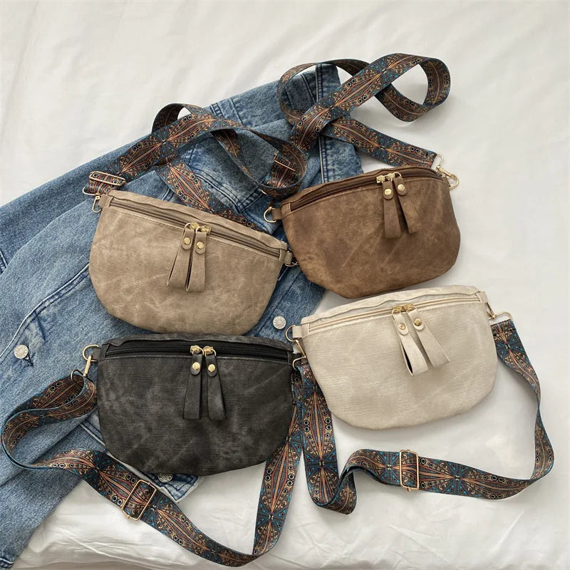Stylish Hobo Solid Color Satchel | Luxury Designer Chest Bag & Women's PU Leather Waist Bags (Wide Strap Fashion Fanny Shoulder Pack)