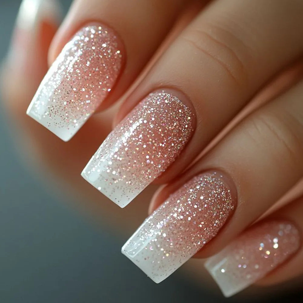 24pcs Golden Stripe Press on Nails Long Square False Nails Full Cover Nail Tips.