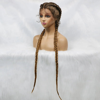 Handmade Double Dutch Cornrow Braided Wig | Natural Black Lace Front | Baby Hair | Kanekalon Synthetic Wig for Women