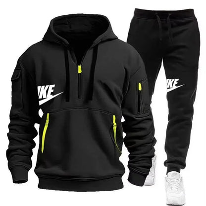 2025 New men's autumn and winter zipper hoodie + trousers casual sportswear.