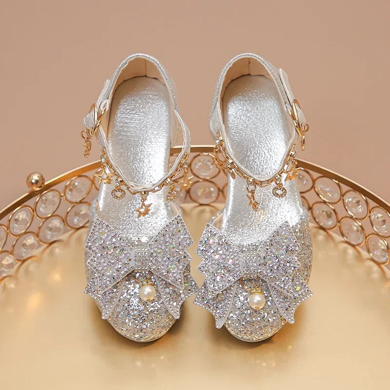 Girls High Heeled Leather Shoes, High Heels for Wedding, with Bow-knot Pendant.