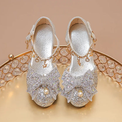 Girls High Heeled Leather Shoes, High Heels for Wedding, with Bow-knot Pendant.