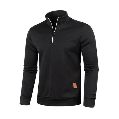 Men Sweatshirts Thicker Half Zipper, Pullover Solid Color Turtleneck.