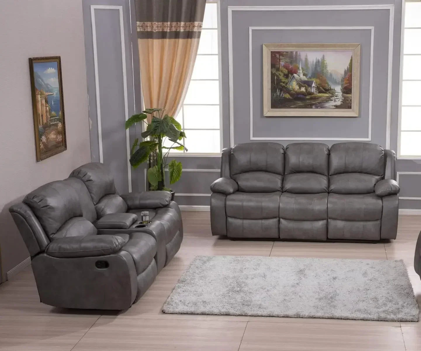 2PC Leather Air Reclining Sofa Loveseat Set, Living Room Set 8018 Multiple Colors.