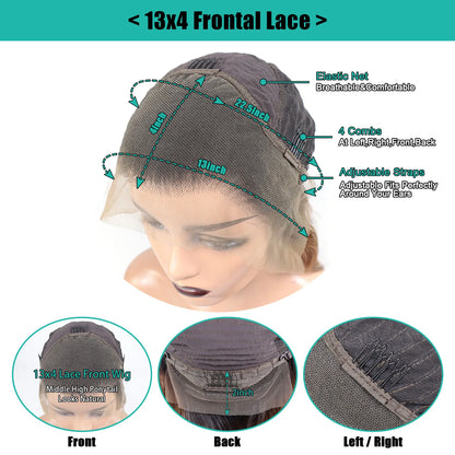 200 Density Blonde Highlight Short Bob Wig | 13x4 Lace Frontal Pixie Cut | Brazilian Remy Hair