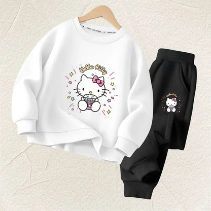 Autumn Baby Girl Clothes Set, Children Senerio Hello Kitty Cartoon Print Sweatshirt and Pants.