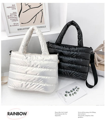 New Puffer Tote Bag for Women | Quilted Puffy Handbag & Lightweight Down Cotton Padded Shoulder & Crossbody Bag
