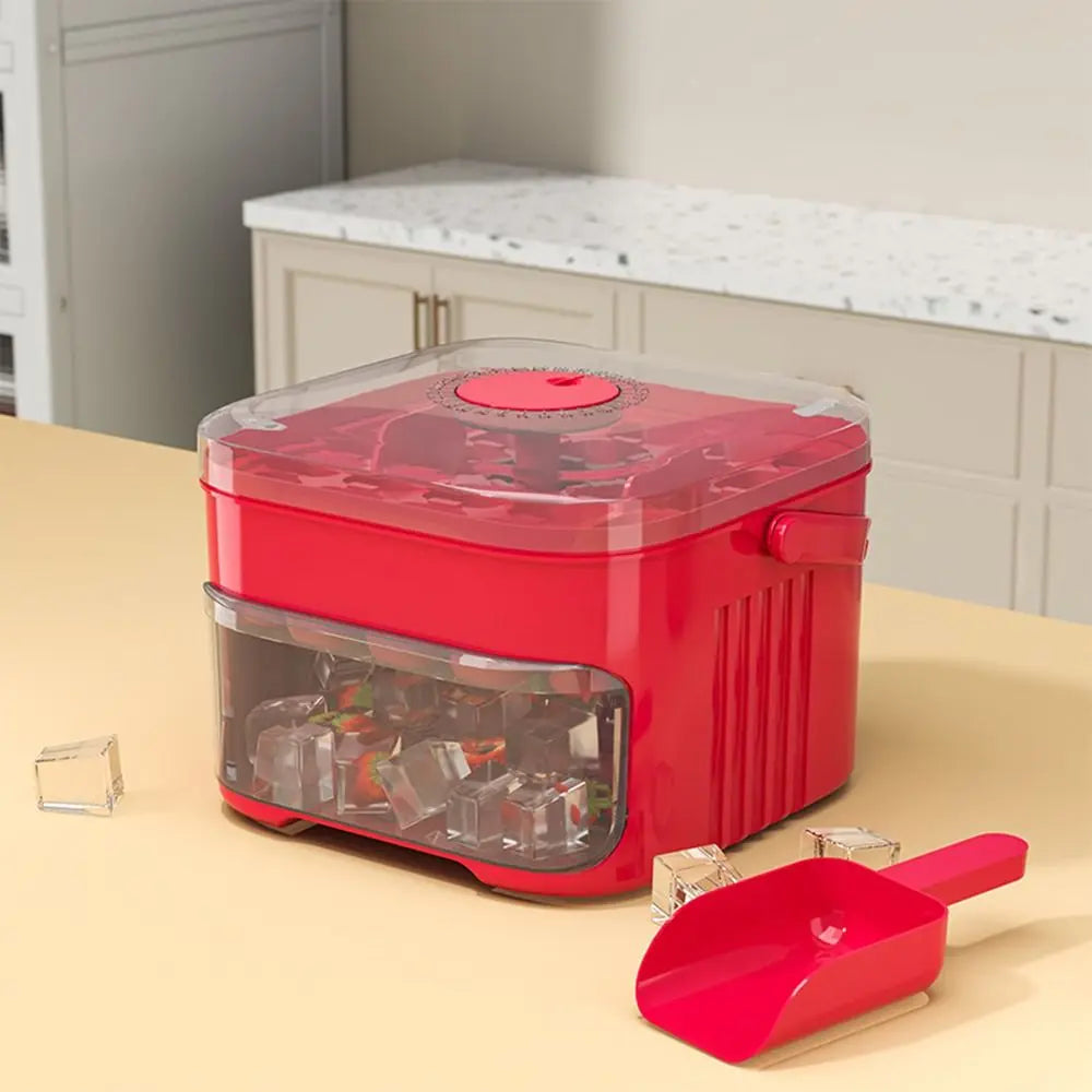 50-Cube Ice Maker with Easy Press Cap, Double Layer Ice Cube Maker Ice Storage Box.