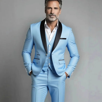Black White Men Three Pieces Set, Large Size Male Blazer Pants and Vest.