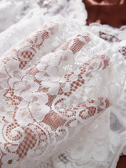 White Sexy Contrast Lace and Mesh, Ruffle Baby doll Nightgown V-neck, Open Bra, Nighties.