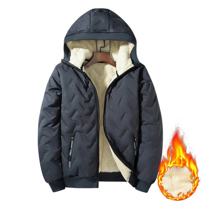 Men's hooded warm short jacket, winter zipper pocket outdoor sports and leisure clothes windproof.