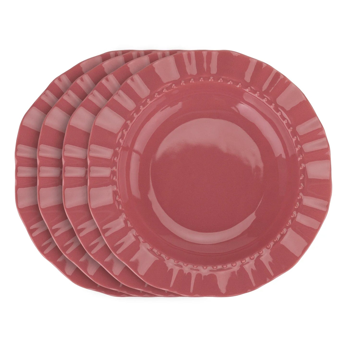 4pcs Multi-Color Ceramic Plate Set Ripple-Edge