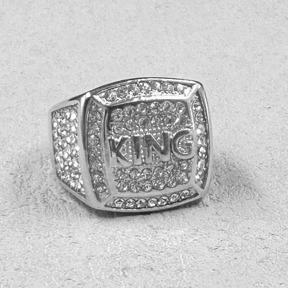 Hip Hop full rhinestone 316L, Stainless Steel Gold color King Rings for Men.