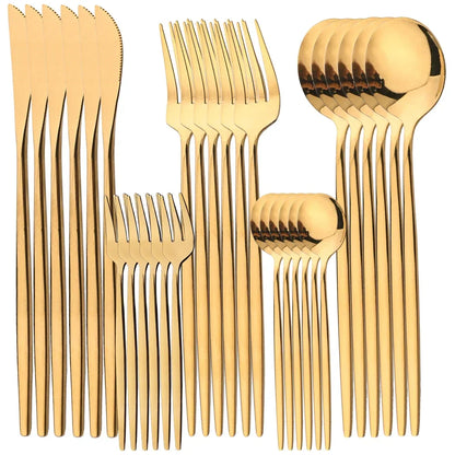 30Pcs Cutlery Set, Stainless Steel Dinnerware Set ,Western Flatware Knife ,Fork ,Tea Spoon Mirror Tableware Kitchen Set.