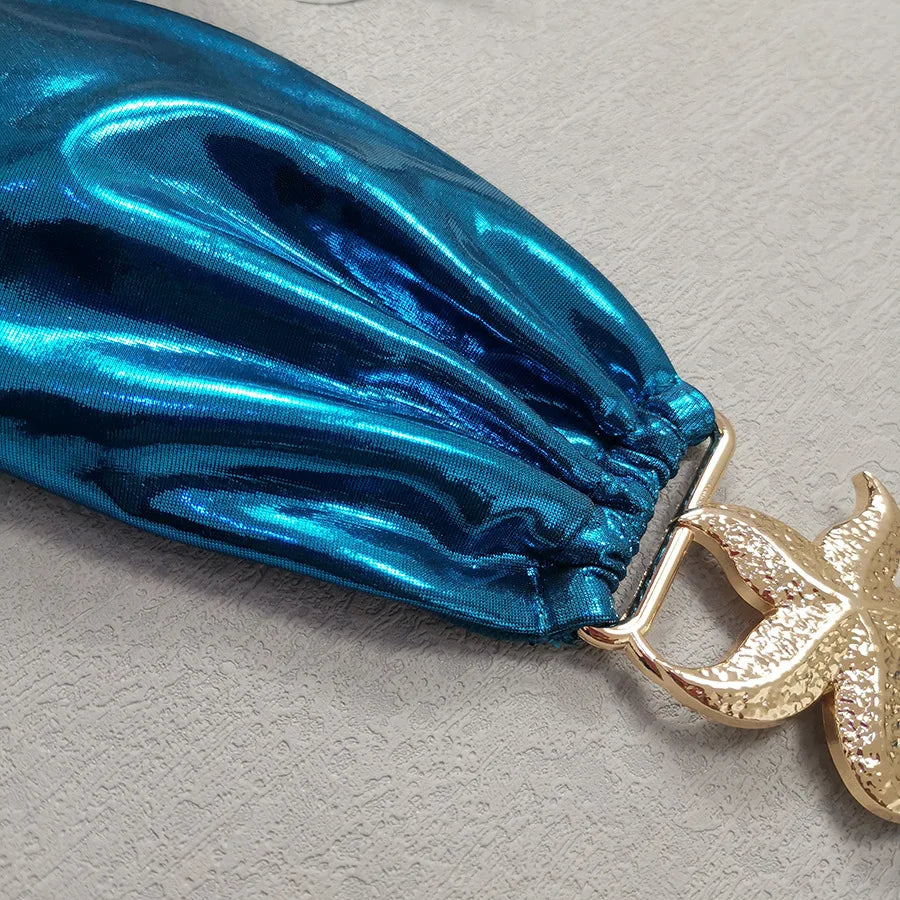 Gem Blue Glossy Bikini , Summer Beach Vacation Outfits, Thong Bathing Suit.