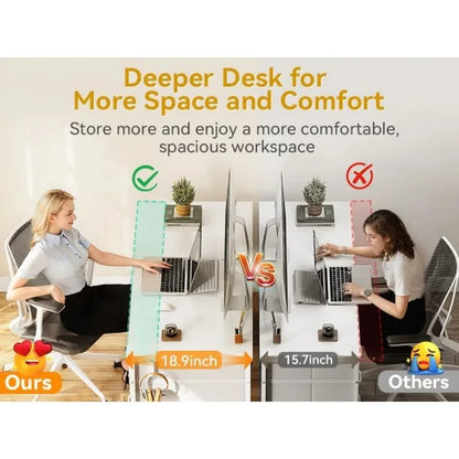 48-Inch White Computer Desk with 8 Fabric Drawers, Modern Office Desk for Home Office.