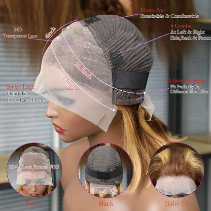 Ombre 4/27 Highlight Straight Bob Wig | 13x4 Transparent Lace Front Remy Human Hair Wig for Black Women