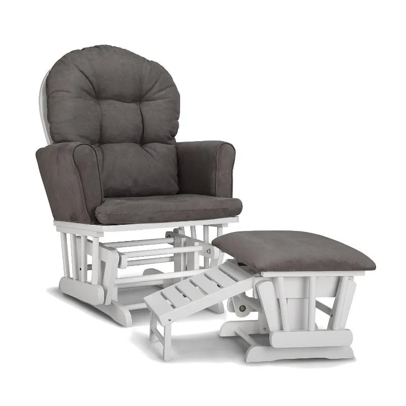 White/Gray Cleanable Glider & Ottoman Set - Semi-Upholstered, Nursing-Friendly for Nursery.
