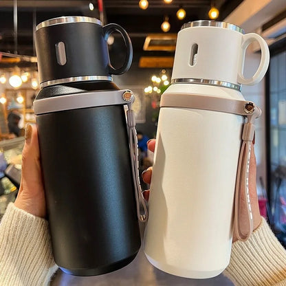 600ML Stainless Steel Insulated Bottle, with Cup Lid Rope Handle, Office, Home ,Portable Thermos Cup.