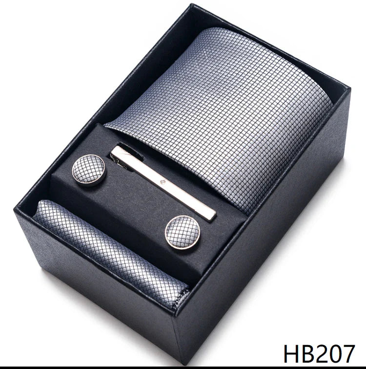8 cm Wide Tie Sets Blue Solid Men's Neck Tie Handkerchief Cufflinks Clip Gift Silk Handmade