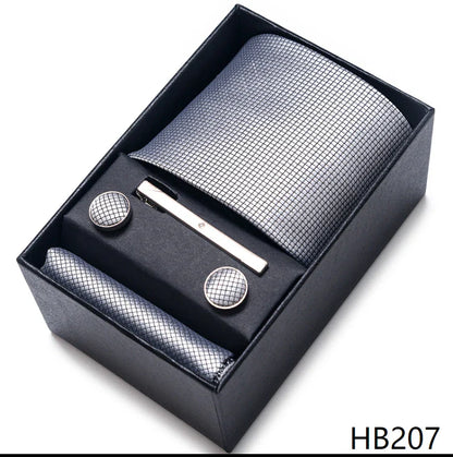 8 cm Wide Tie Sets Blue Solid Men's Neck Tie Handkerchief Cufflinks Clip Gift Silk Handmade
