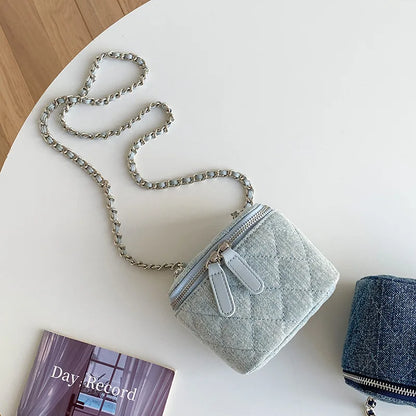 Mini Denim Crossbody Bags for Women | Lingge Chains Shoulder Bag & Fashion Brands Box Bag (Lipstick Coins Purses & Handbags)