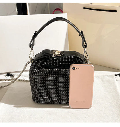Luxury Designer Brand Silver Clutch Purse | Women's Evening Banquet Bag & Crystal Rhinestone Shoulder Bag (Fashion Handbags)